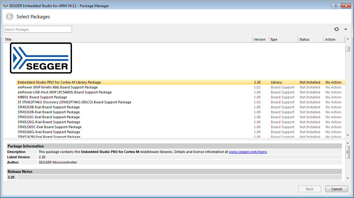 Embedded Studio Package Manager - Step 1