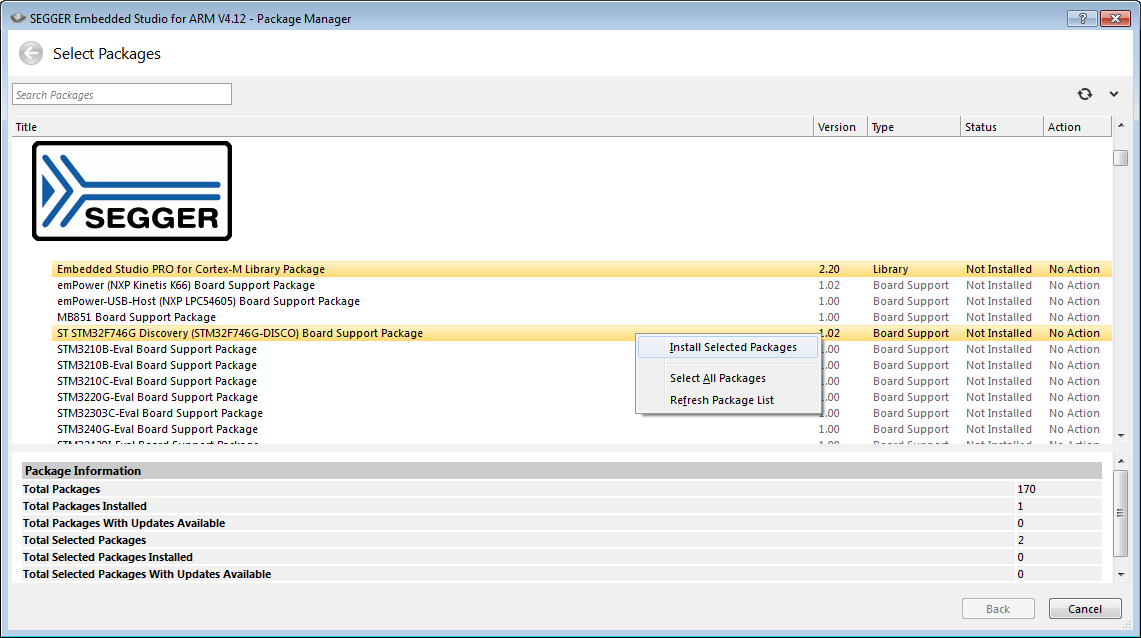 Embedded Studio Package Manager - Step 2